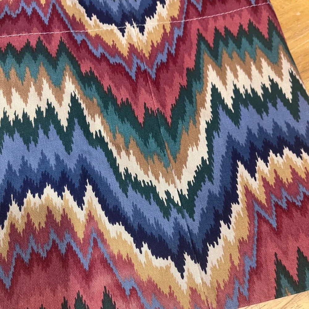 Vtg Waverly Home Fashions Flame Stitch Ikat Valance 72x15 Southwestern Boho Blue